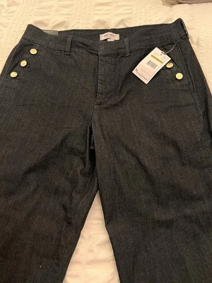 Nine West Pants Women 14 Dark Trouser Sailor Nautical Corp Academia Gold Button - Image 1 of 2