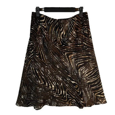 NUEVO CON ETIQUETAS Falda George Marrón Estampado Animal Talla 10 Línea A Forrada Hasta la Rodilla Foto 1 de 4