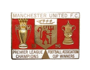 Vintage Manchester United Premier League Champions & Fa Cup Gewinner 1996 Abzeichen - Bild 1 von 2
