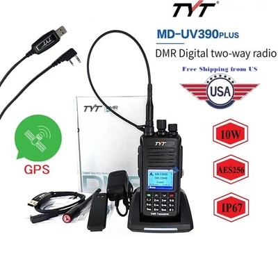 TYT MD-UV390PLUS GPS 10W AES256 UHF VHF Dual Band DMR Digital Radio with Cable - Image 1 of 4