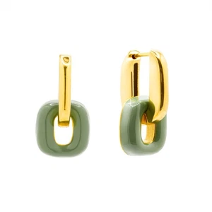 Gold Plated Pistachio Enamel Interchangeable Reversible Link Hoops Earrings - Picture 1 of 2
