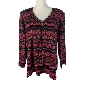 Exclusively Misook Chevron Full Zip Lightweight Cardigan Shoulder Pad Size Large - Picture 1 of 6