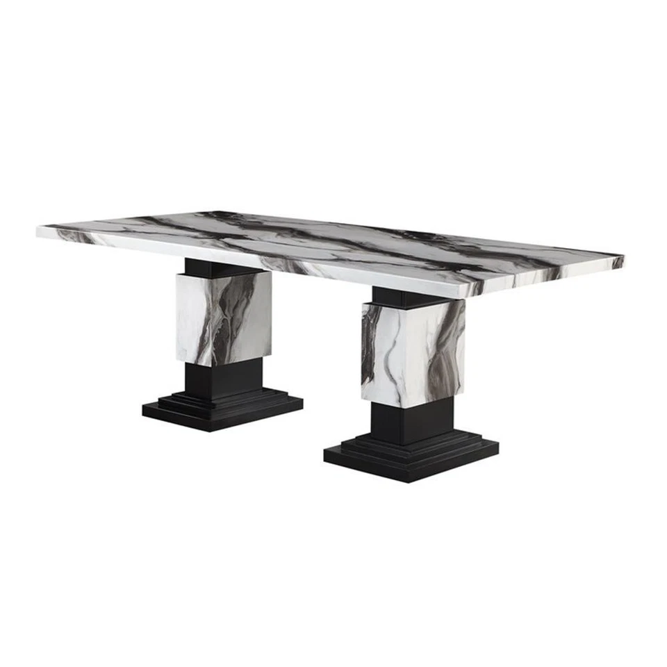 Mesa de jantar Global Furniture EUA preto/branco D12DT tampo de mármore falso - Imagem 1 de 4