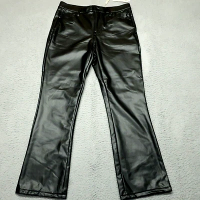 Elie Tahari Pants Women 8 30x28 Black Faux Leather Vegan Straight Leg Curved NEW - Image 1 of 4