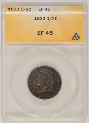 1833 Classic Head Half Cent 1/2c ANACS EF45 XF45 4694319 Cover