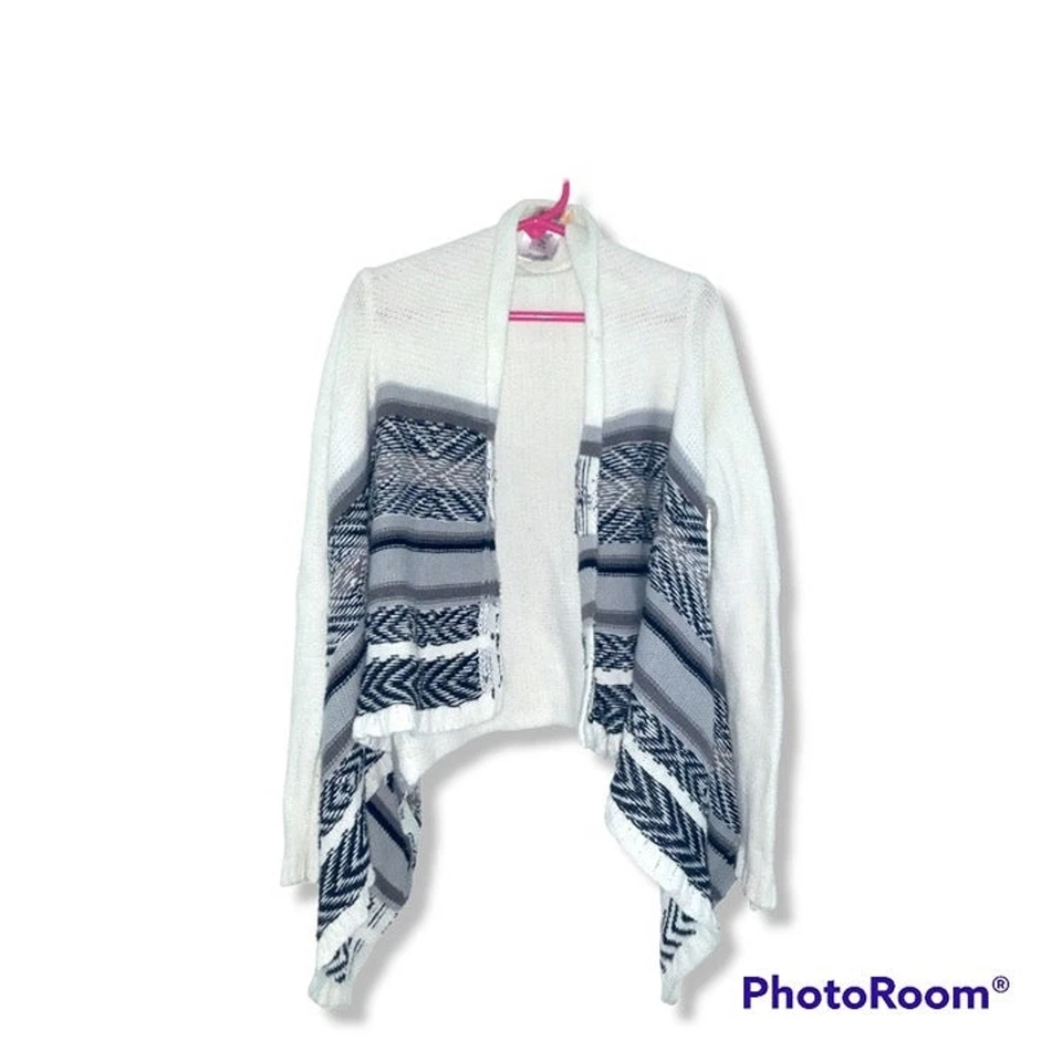 Cárdigan tejido cascada Route 66 - mediano 7/8 - blanco y negro - recortado - abierto - azteca Foto 1 de 4