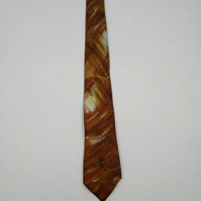 复古男式领带伯爵夫人 Mara 60 年代 70 年代紧身领带棕色丝绸复古笔触标志 — 第 1/4 张图片