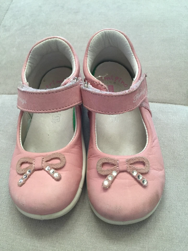 Zapatos Primigi Niñas Talla 22 O 6 EE. UU. Rosa Plata Lazo Cuero Suave Flexible Foto 1 de 4