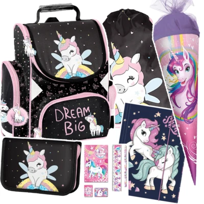 Unicorn einhorn Pferd Schulranzen Schultasche Tornister Set Federtasche 10 tlg