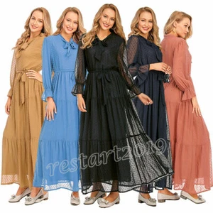 Fashion Abaya Maxi Dress Women Long Sleeve Muslim Kaftan Cocktail Party Dresses - Picture 1 of 33