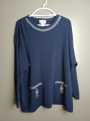 Adolfo Womens Sweater Size 2X Blue Lambs Wool Blend 1/2 Sleeve Pullover  Foto 1 de 4