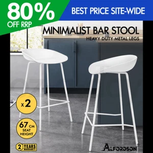 ALFORDSON 2x Kitchen Bar Stools Bar Stool Counter Chairs Metal White Finn - Picture 1 of 12