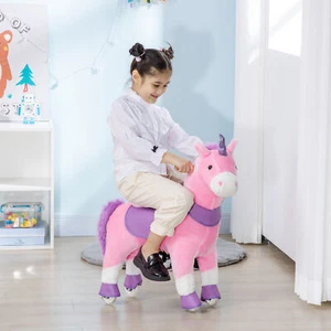 Jouet poney mécanique marche cheval sur licorne avec roues pour 3-6 ans rose - Photo 1 sur 11