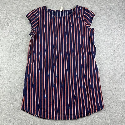 Hanna Andersson Dress Womens L Blue Stripe Shift Stretch Cap Sleeves Pockets - Image 1 of 4