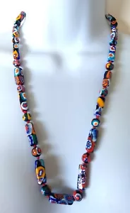 25 Long Red Multicolor Murano Venetian Glass Millefron Bead Graduated Necklace - Picture 1 of 4
