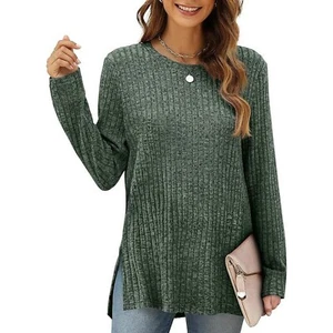Long Sleeve Shirts for Women Lightweight Crew Neck Casual Tunic Tops with Side S - Picture 1 of 5