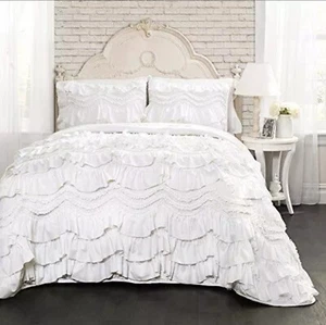 Quilt-Ruffled Textured 3 Piece King Size Bedding Set, White - Picture 1 of 4