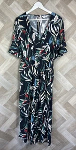 Wallis Ladies Short Sleeved Black Palm Print Wrap Jumpsuit With Tie Size 14 New - Picture 1 of 20
