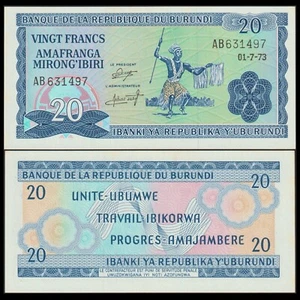 🇧🇮 Burundi 20 Francs 1973 P 21 b “AB” Prefix Crisp Gem UNC - Picture 1 of 5