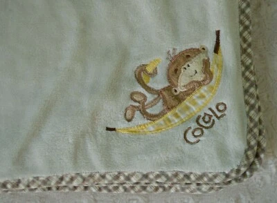 CoCaLo Monkey Banana Baby Blanket Cream Off White Tan Brown Plaid Yellow Lovey - Image 1 of 4
