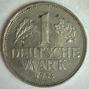 1954 F Germany Copper Nickel 1 Mark Coin Circulated You Grade Eagle Oak Leaves - Picture 1 of 2