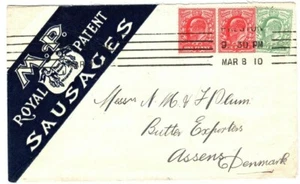 GB KEVII Advert Cover Preston Illustrated *Sausages* Denmark 1910{samwells}3.6 - Picture 1 of 6