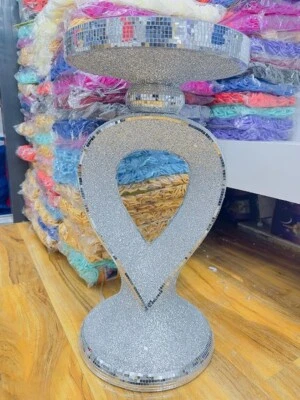 Silver Mirrored Side Table – Crushed Diamond Crystal Sparkly End Table - Image 1 of 4