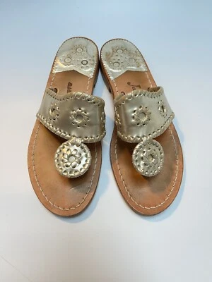 JACK ROGERS Womens Sandals Sz 6 champagne Whipstitched Leather Thong sandal - Image 1 of 4