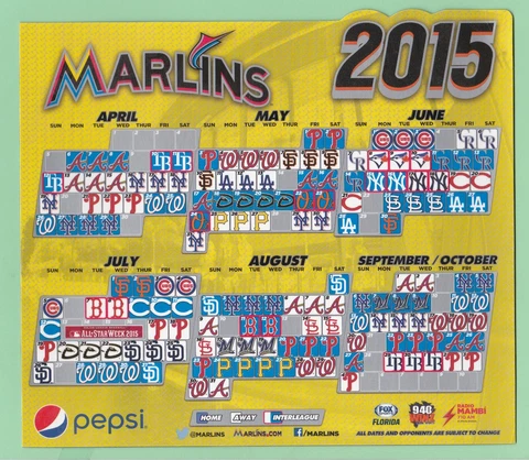 2015 Florida Marlins Baseball Magnetic Season Schedule 7.5 x 8.5 Cover