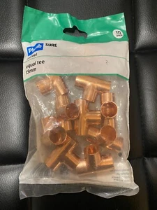 Copper End feed Tee (Dia) 15mm x 15mm x 15mm, Pack of 10 - Picture 1 of 1