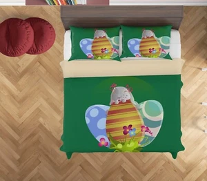 3D Rabbit Easter Egg Kids Green Quilt Cover Set Duvet Cover Bedding Pillowcases - Picture 1 of 6