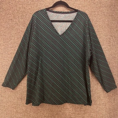 Camisa Lands End para mujer talla 2X de gran tamaño Boho Supima geométrica informal artística suave Foto 1 de 4