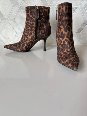 Nine West 7.5M Leopard Animal Print Heeled Boot Pointed Toe Therin Stiletto Heel - Image 1 of 4