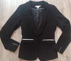 WOMEN'S H&M Black w/White Trim Career Blazer Jacket Coat Lined w/Pockets, sz 6 - Picture 1 of 7