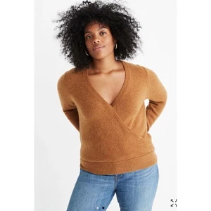 Madewell Sweater Womens Medium Brown Faux Wrap Merino Wool Alpaca Blend Pullover - Picture 1 of 12