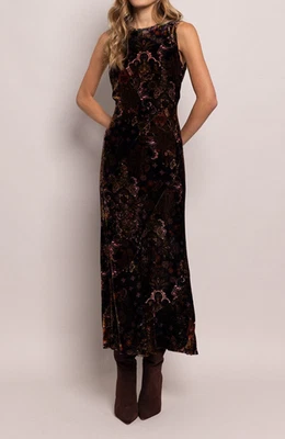 CARA CARA NWT $595 Naomi Velvet Floral Sleeveless Maxi Dress in Black Cascade 4 - Image 1 of 4
