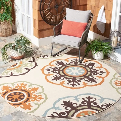 Veranda Collection 6'7" Round Cream/Terracotta VER002 Indoor/Outdoor Easy Cle... - Image 1 of 2