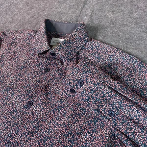 Mizzen Main Shirt Mens Small Trim Fit Navy Red Floral Stretch Button Up Leeward - Picture 1 of 13