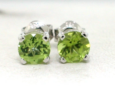 Peridot Ohrstecker 585 Weißgold 14Kt Gold 2 natürliche rund facettierte Peridots - Bild 1 von 3