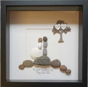 Pebble art wedding picture gift anniversary gift engagement handmade - Picture 1 of 4