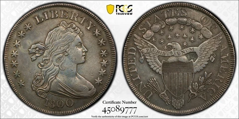 1800 Draped Bust Dollar $1 PCGS XF Detail Plugged Cover