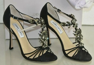 $1175 NEW Jimmy Choo MYRTLE Metallic Suede Black JEWELED Pump Sandals Shoes 37.5 - Image 1 of 4