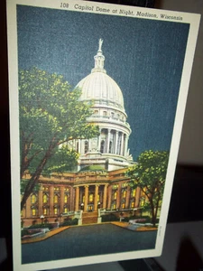Vintage Postkarte Kapitol Kuppel bei Nacht Madison Wisconsin - Bild 1 von 2