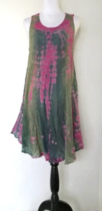 SOL Clothing Dress Womens OSFM Gauzy Green Pink Tie Dye Ombre India Cotton Blend - Picture 1 of 19