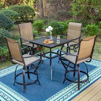 PHI VILLA Patio Bar Set Swivel Outdoor Bar Table Stools Set Bar Height Barstool