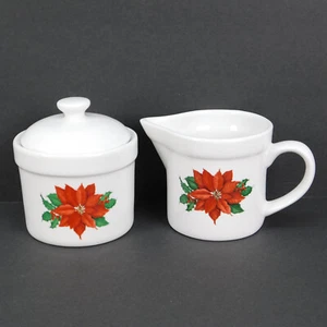 VTG HALLMARK CHINA Christmas Poinsettia Creamer & Sugar Serving Cups Set of 2 - Picture 1 of 16