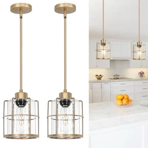 Modern Brass Pendant Light Kitchen Island Set of 2, Farmhouse Gold Pendant Li... - Picture 1 of 7