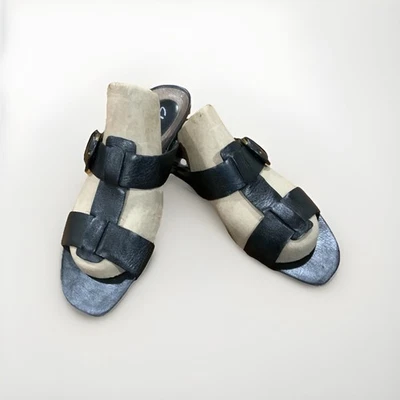 Clarks Artisan Strappy Leather Slide Sandals Adjustable Buckle Women's 9 Black - Image 1 of 4