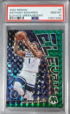 2022-23 Panini Mosaic - Elevate Anthony Edwards #5 Green Mosaic Prizm PSA 10 - Image 1 of 2