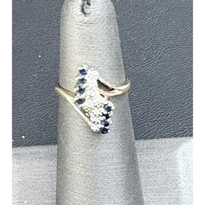 14k YELLOW GOLD BLUE SPINEL AND COLORLESS TOPAZ RING SIZE 4 SKY - Image 1 of 4